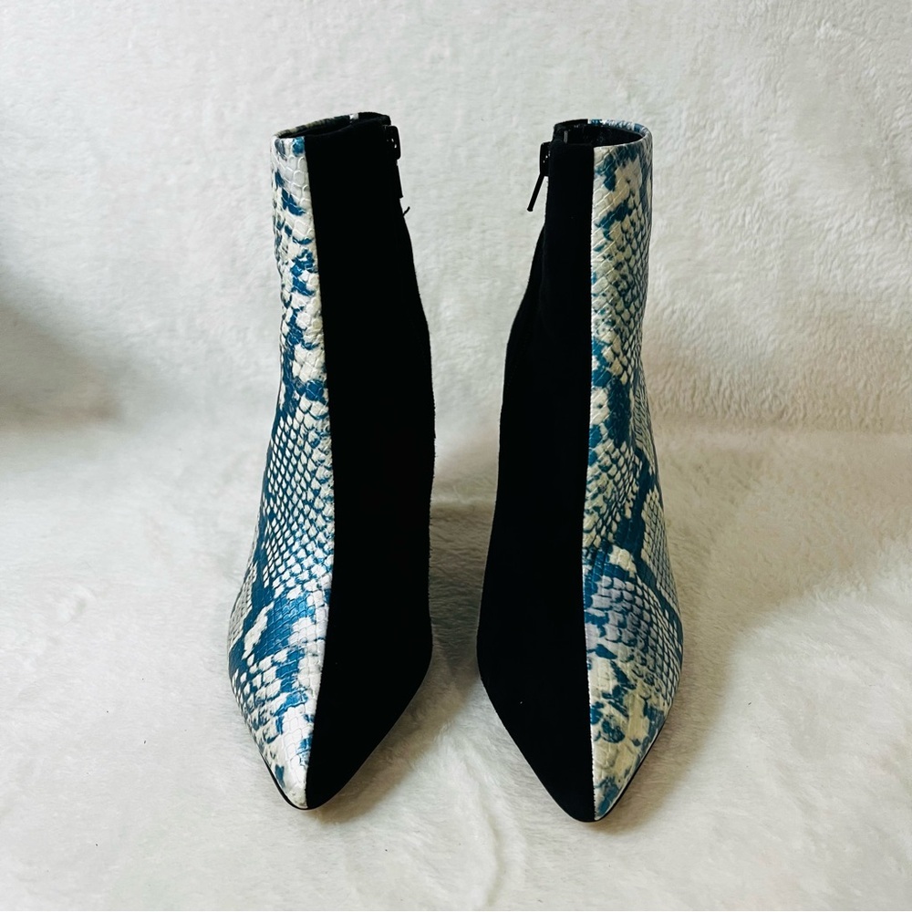 Something Navy Elisa Blue White Black‎ Color Block Snakeskin Leather Bootie Sz 7 - Picture 3 of 8
